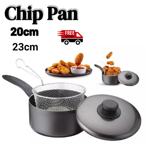 Black chips pan with frying - black,